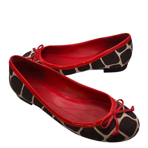 KATE SPADE Orange Brown Patent Leather Giraffe Print Bow Flats - Picture 3 of 7